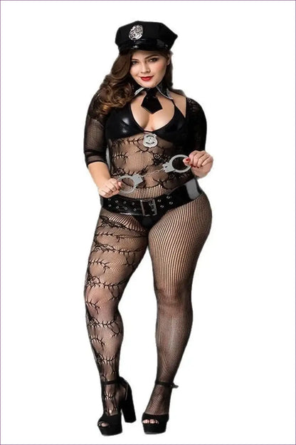 Police Costume with Fishnet Bodystocking - Bold Authority - has Hat / one Size - Halloween • just in • Party • Role