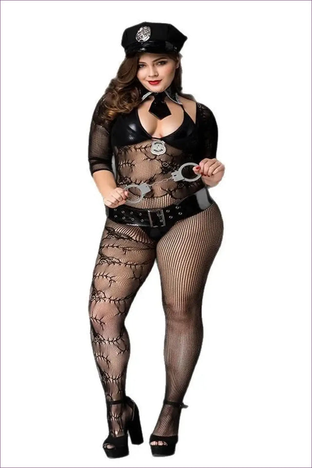 Police Costume with Fishnet Bodystocking - Bold Authority