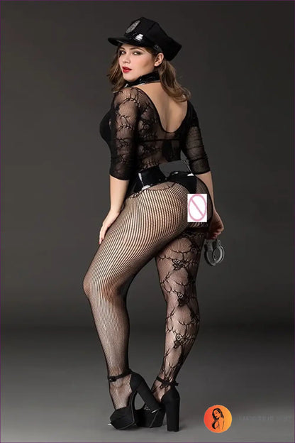 Police Costume with Fishnet Bodystocking - Bold Authority - has Hat / one Size - Halloween • just in • Party • Role