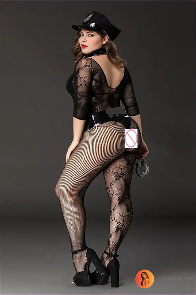 Police Costume with Fishnet Bodystocking - Bold Authority