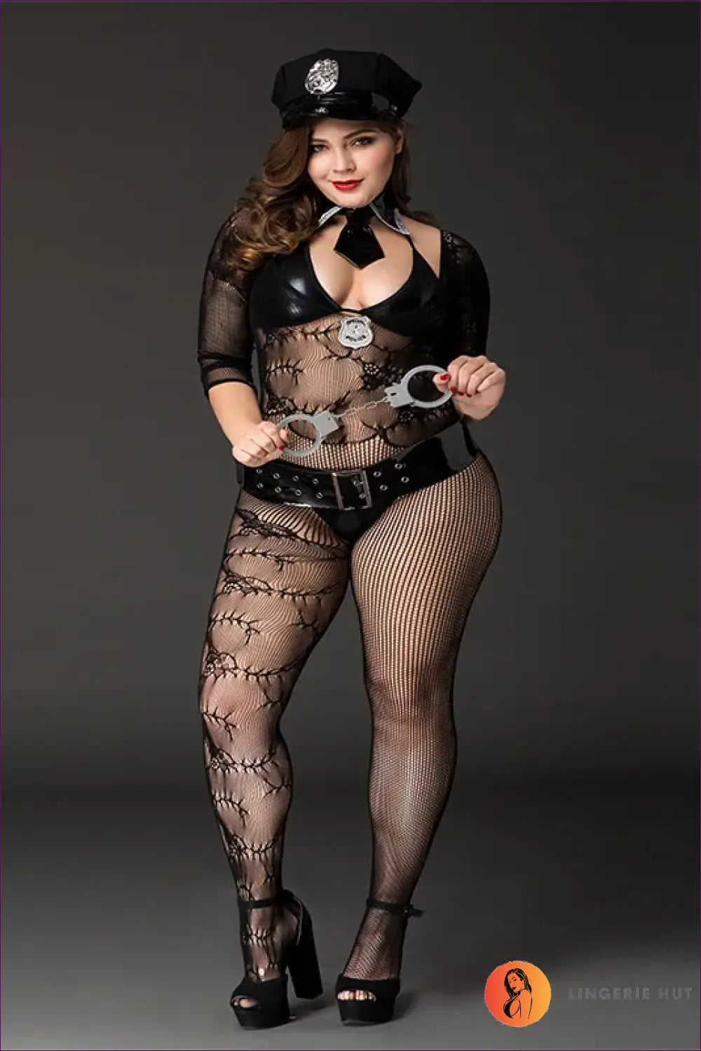 Police Costume with Fishnet Bodystocking - Bold Authority - has Hat / one Size - Halloween • just in • Party • Role