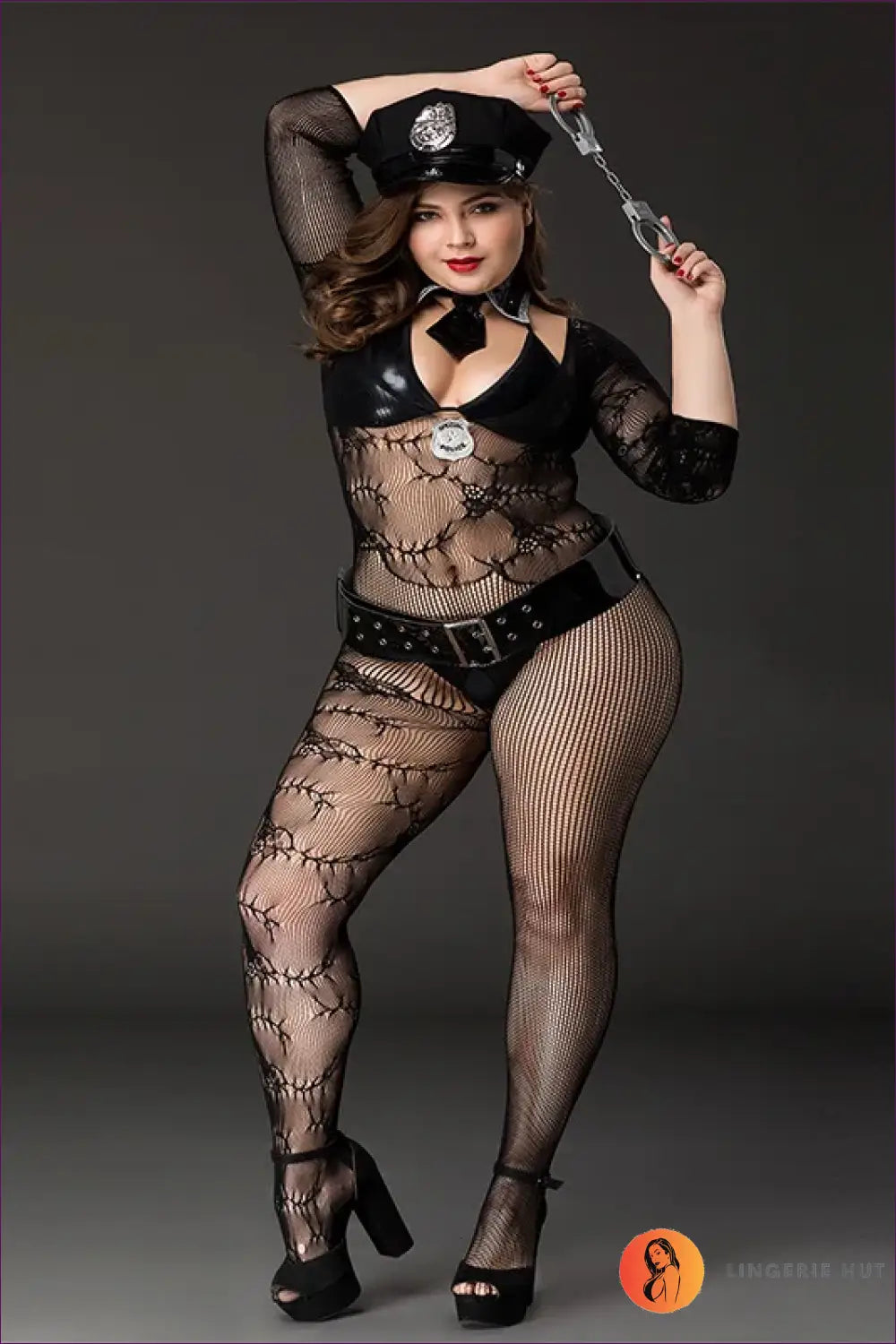 Police Costume with Fishnet Bodystocking - Bold Authority - has Hat / one Size - Halloween • just in • Party • Role