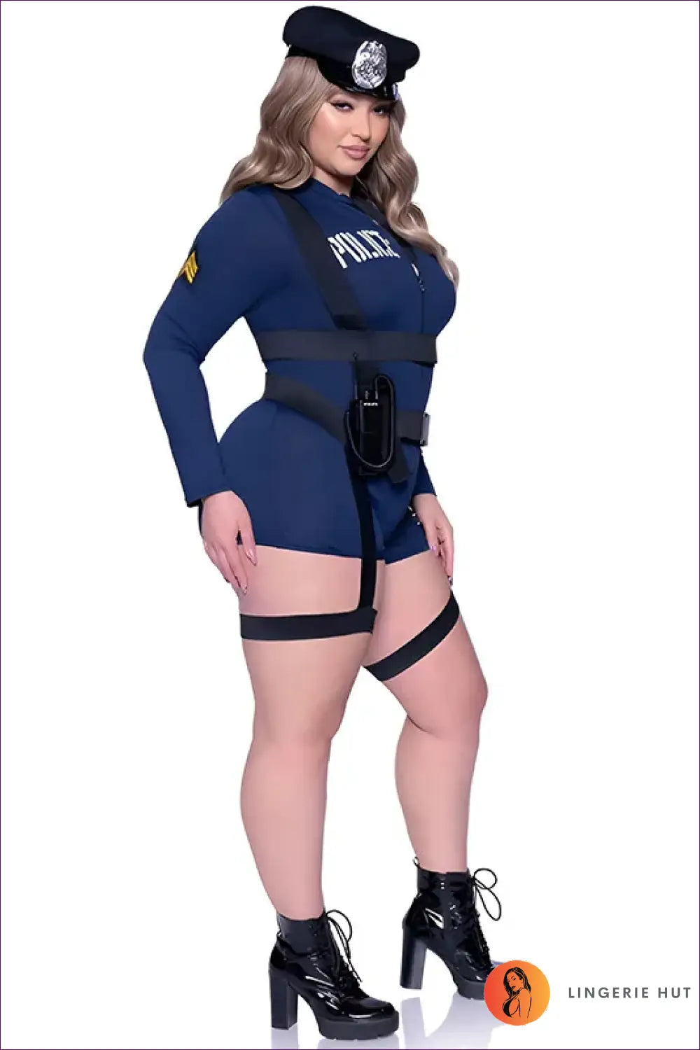 Police Costume with Garter Leg Straps - Commanding Presence - Halloween • just in • Party • Role Play - Lingerie Hut