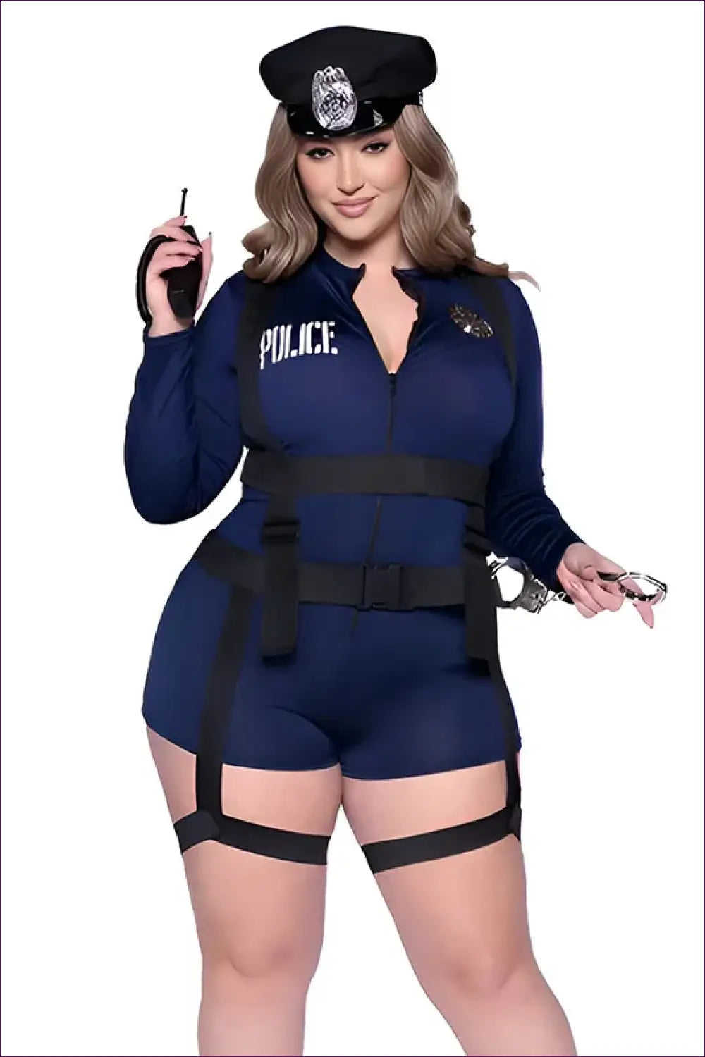 Police Costume with Garter Leg Straps - Commanding Presence - Halloween • just in • Party • Role Play - Lingerie Hut