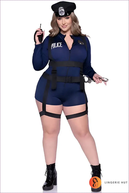 Police Costume with Garter Leg Straps - Commanding Presence - 01has Hat / Xxl - Halloween • just in • Party • Role Play