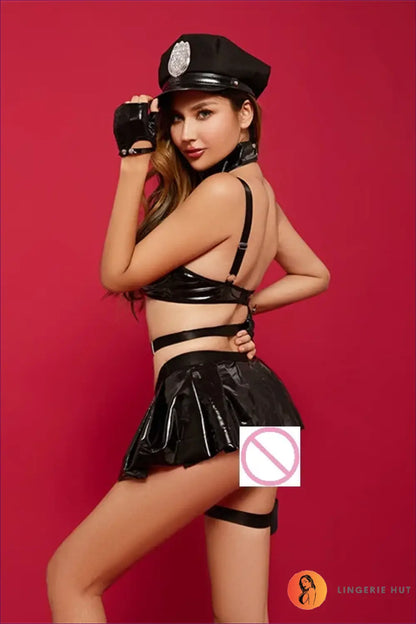 Police Costume with Harness Detail - Fantasy Roleplay Ready - 01 / one Size - Outfit Set - Lingerie Hut - Backless