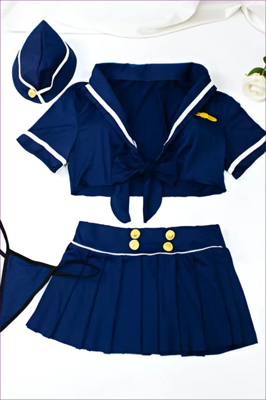 Police Costume co Ord Set - Playful Fantasy Roleplay - Lingerie Hut - Crop • Mini • Navy