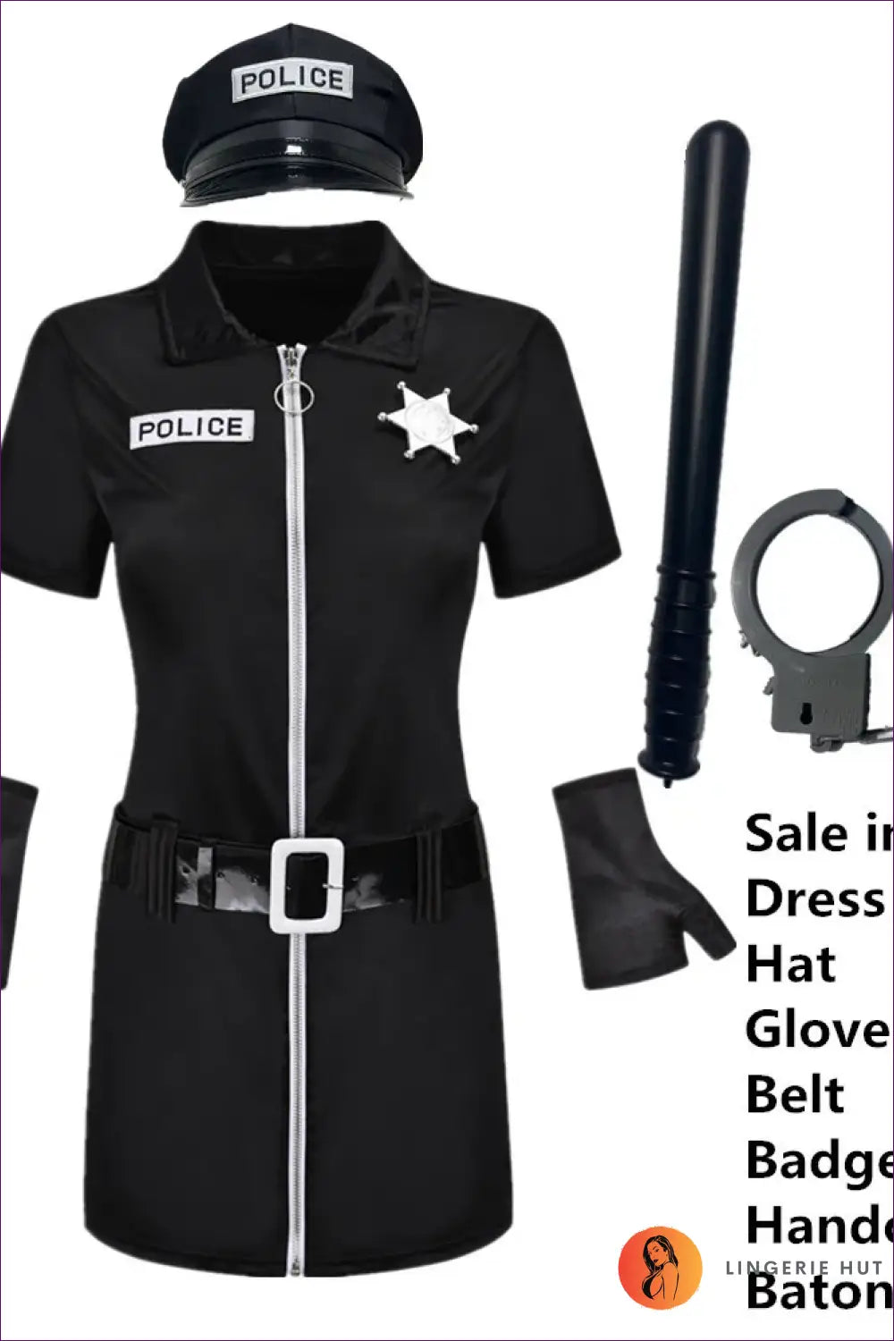 Police Costume Outfit - Bold Role Play - Black (with Baton) / s - Halloween • just in • Lingerie • Party - Hut