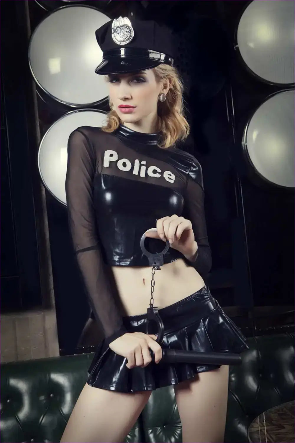 Police Costume with Pu Long Sleeve Crop & Mini Skirt - Statement Confidence - 01 / one Size - Outfit Set - Lingerie Hut