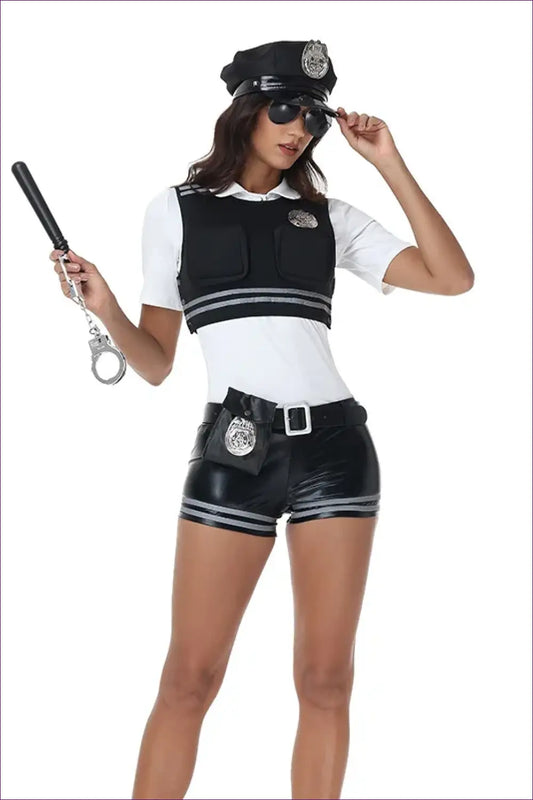 Police Costume Set with Badge Vest - Fantasy Roleplay Ready - 01 All / one Size - Outfit - Lingerie Hut - Clubwear