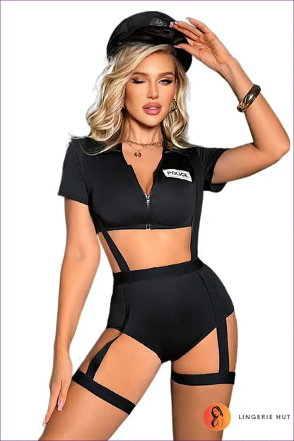 Police Costume Set with Suspender Detail - Playful Command Vibe for Boudoir, Clubwear, Costume, Evening Wear,