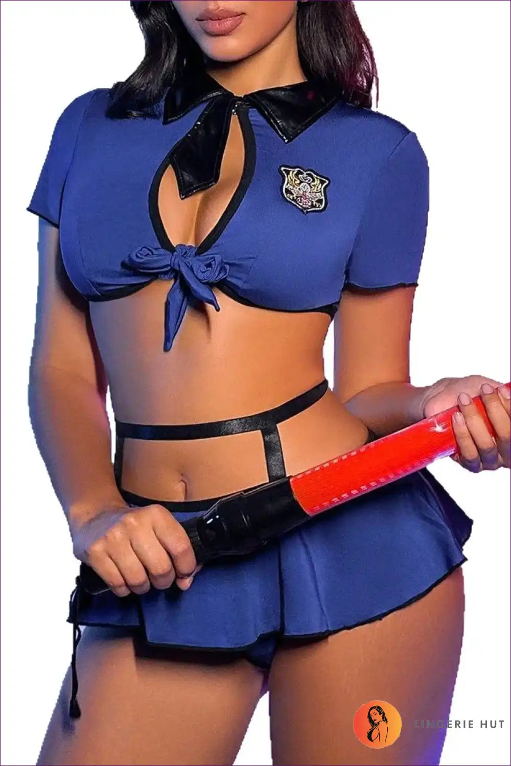 Police Costume Set with Tie Front Top and Mini Skirt - Festival Fun for Clubwear, Costume, Crop, just In,
