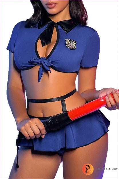 Police Costume Set with Tie Front Top and Mini Skirt - Festival Fun for Clubwear, Costume, Crop, just In,
