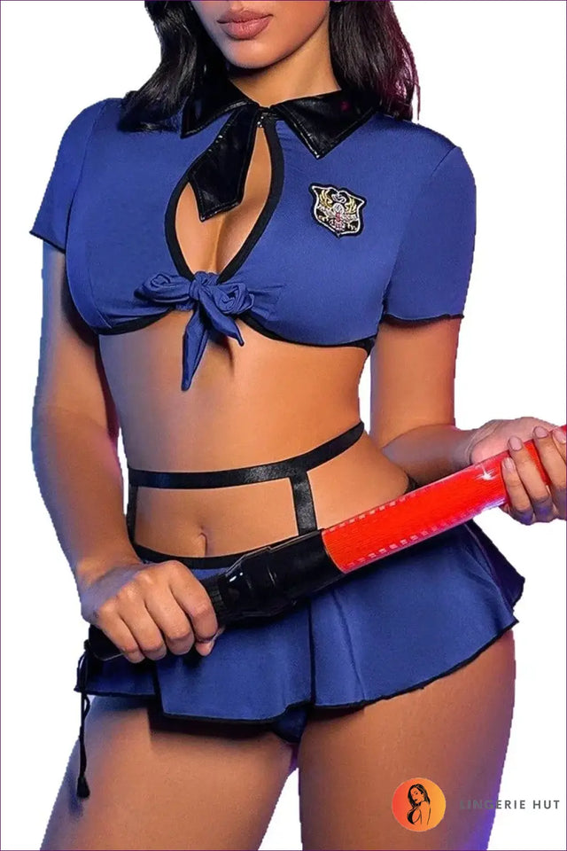 Police Costume Set with Tie Front Top - Fantasy Roleplay Ready