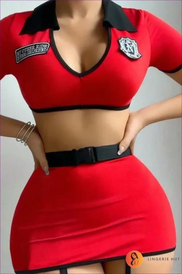 Police Crop Costume with Handcuff Belt - Bold Uniform Play