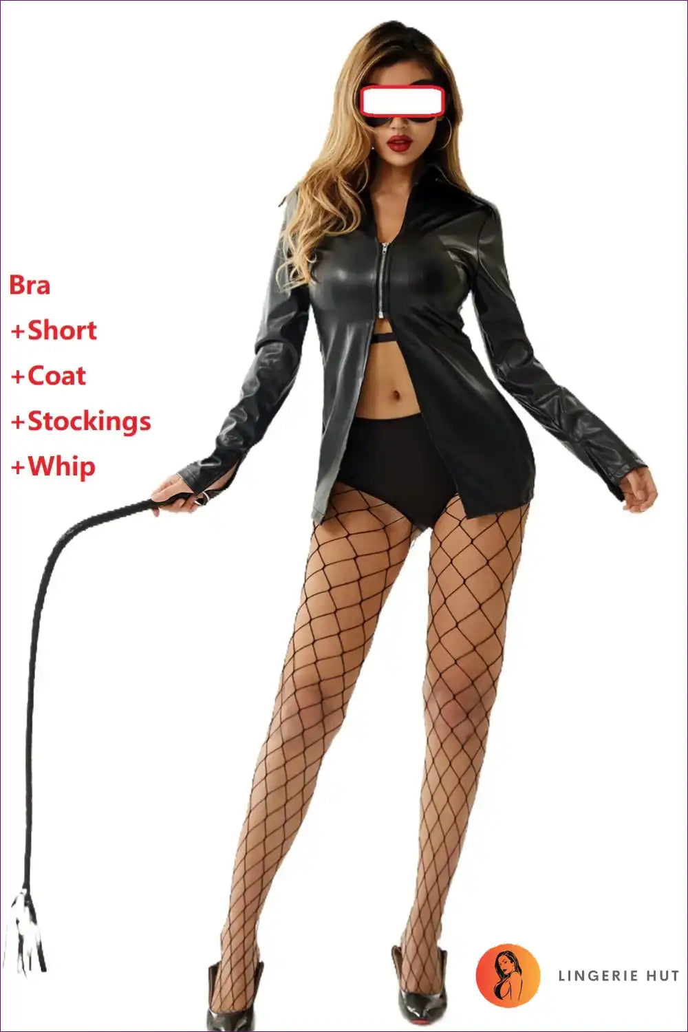 Police-inspired Costume with Faux Leather Jacket - After-dark Drama for Costume, Fishnet, Halloween, Jackets,