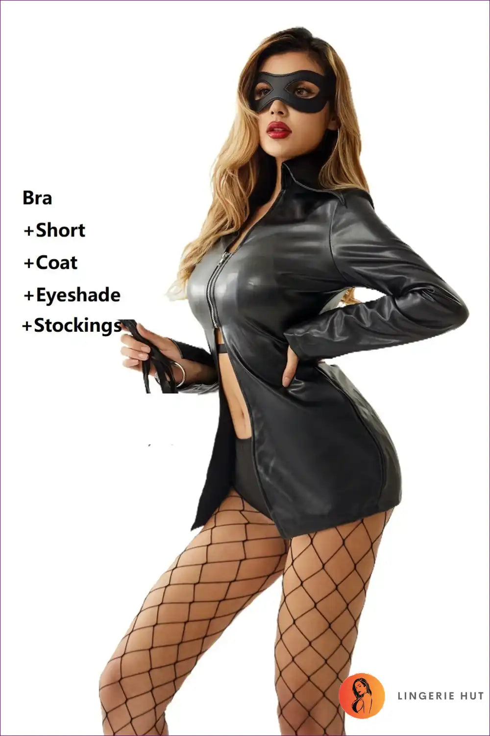 Police-inspired Costume with Faux Leather Jacket - After-dark Drama for Costume, Fishnet, Halloween, Jackets,