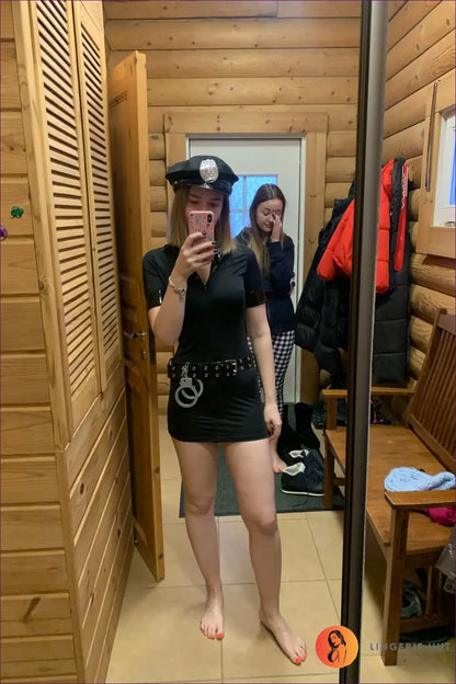 Police Officer Costume with Badge Belt - Playful Authority - Halloween • just in • Mini • Party - Lingerie Hut