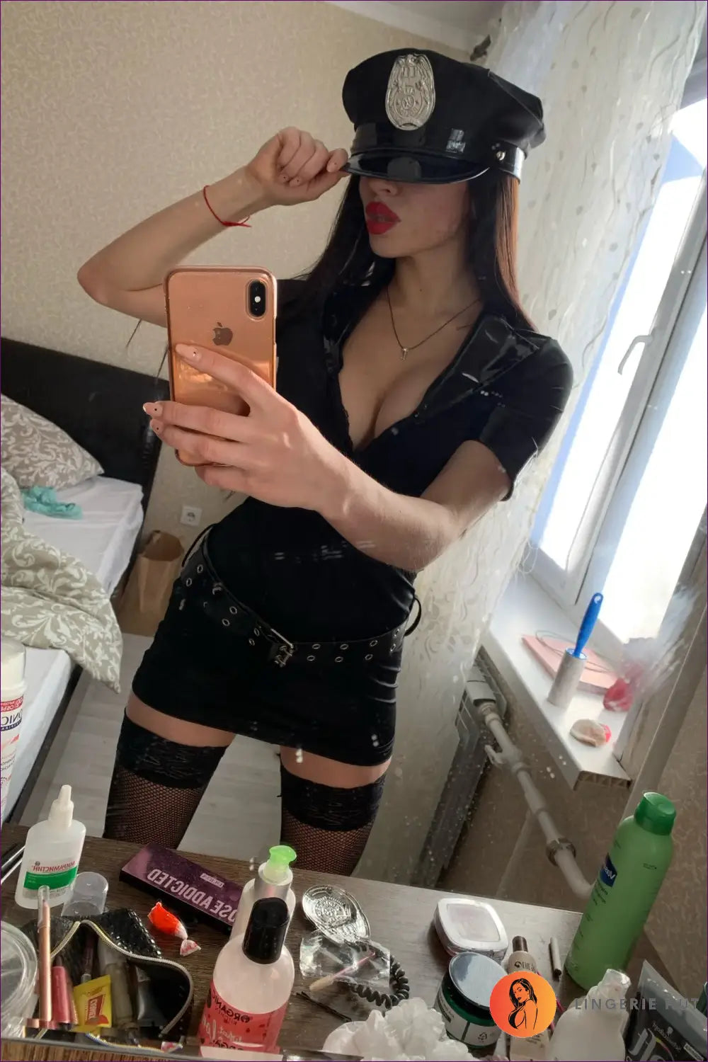 Police Officer Costume with Badge Belt - Playful Authority - Halloween • just in • Mini • Party - Lingerie Hut