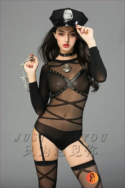 Police Officer Costume Bodysuit - Fantasy Roleplay Ready - 01 / one Size - Lingerie Hut - Clubwear • Cutout • Evening