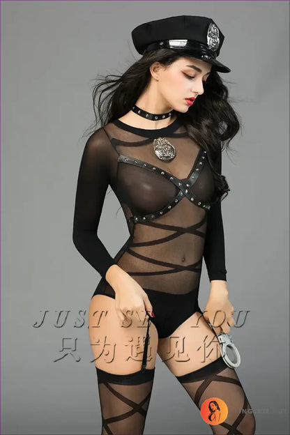Police Officer Costume Bodysuit - Fantasy Roleplay Ready - 01 / one Size - Lingerie Hut - Clubwear • Cutout • Evening