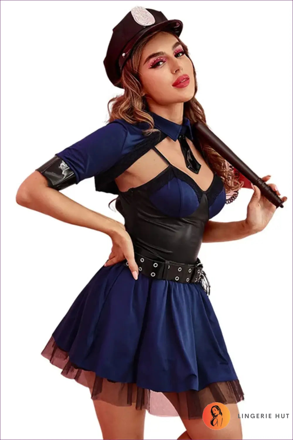 Police Officer Costume Outfit Set - Playful Command After Dark - Lingerie Hut - Autumn • Clubwear • Cutout • Leather