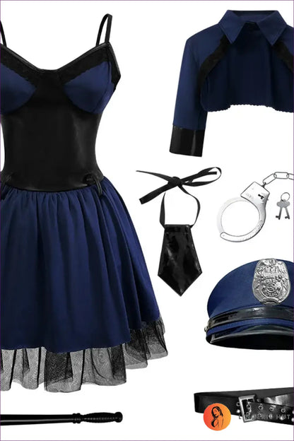 Police Officer Costume Outfit Set - Playful Command After Dark - 01 / s - Lingerie Hut - Autumn • Clubwear • Cutout
