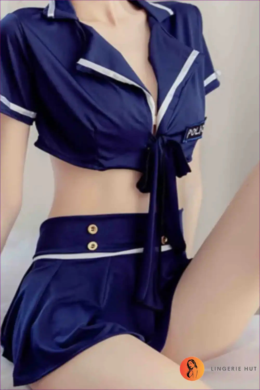 Police Officer Costume Set with Pleated Mini Skirt - Cheeky Authority for Clubwear, Costume, Crop, Dresses,
