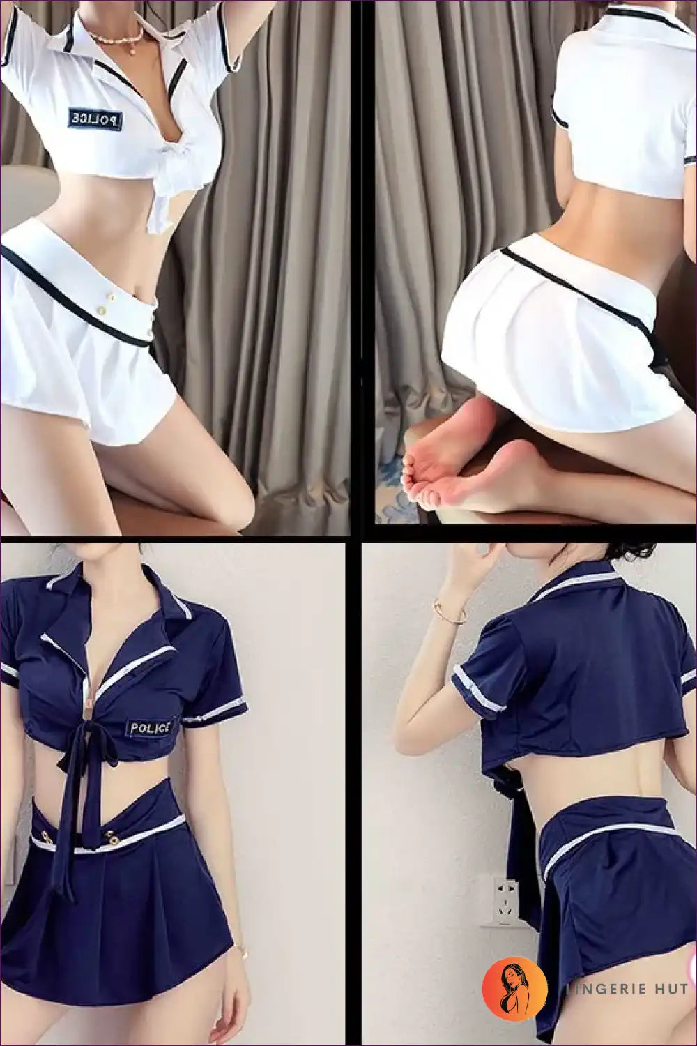 Police Officer Costume Set with Pleated Mini Skirt - Cheeky Authority for Clubwear, Costume, Crop, Dresses,