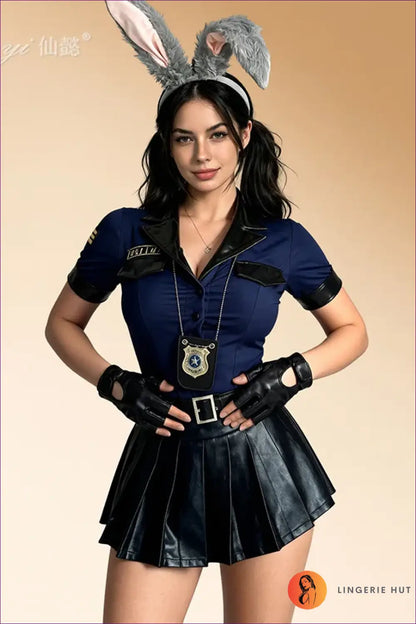 Police Officer Costume Set with Pleated Mini Skirt - Playful Fantasy - Bunny • Clubwear • Halloween
