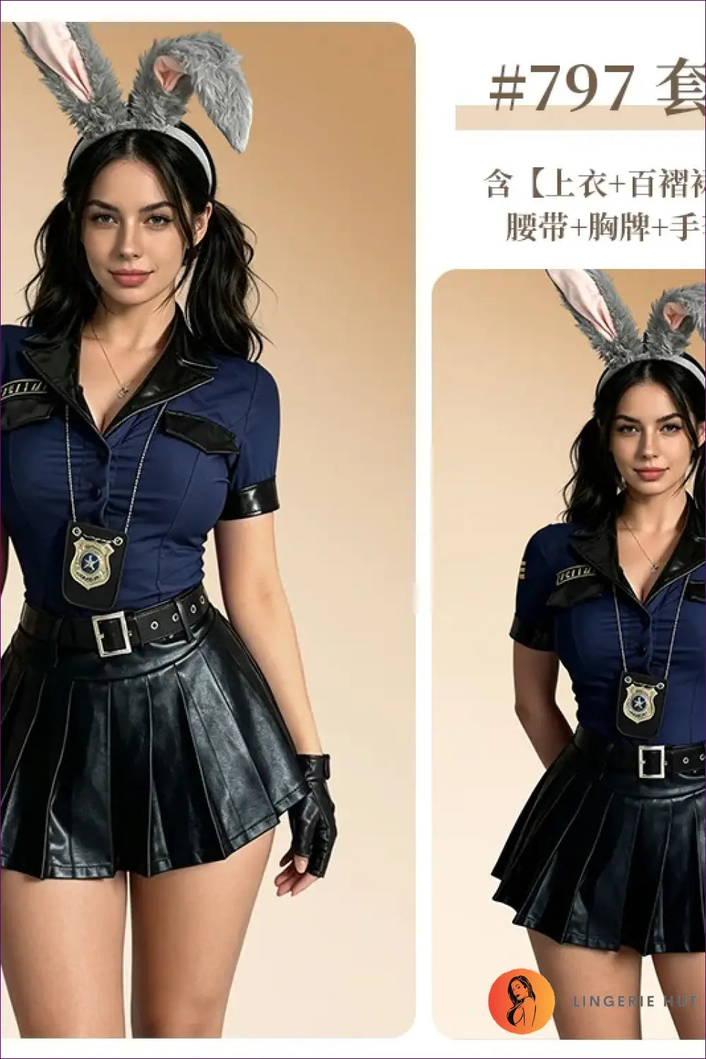 Police Officer Costume Set with Pleated Mini Skirt - Playful Fantasy - 01 / m - Bunny • Clubwear • Halloween