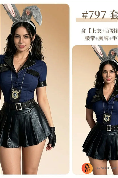 Police Officer Costume Set with Pleated Mini Skirt - Playful Fantasy - 01 / m - Bunny • Clubwear • Halloween