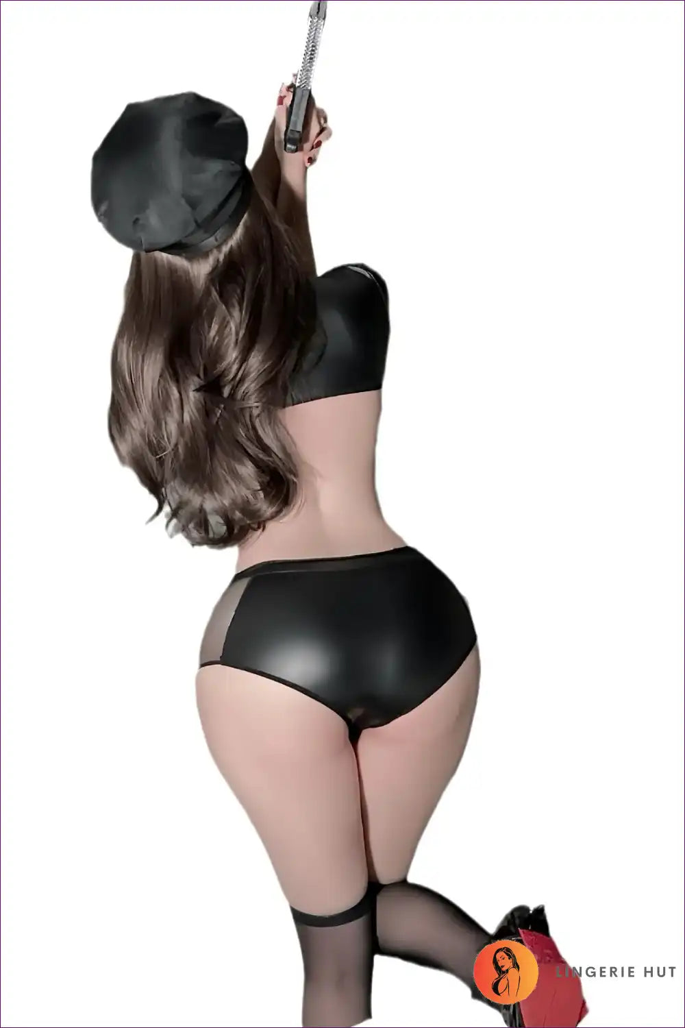 Police Uniform Costume with Mesh Cut-outs - Modern Fantasy Confidence for Bodycon, Boudoir, Clubwear,