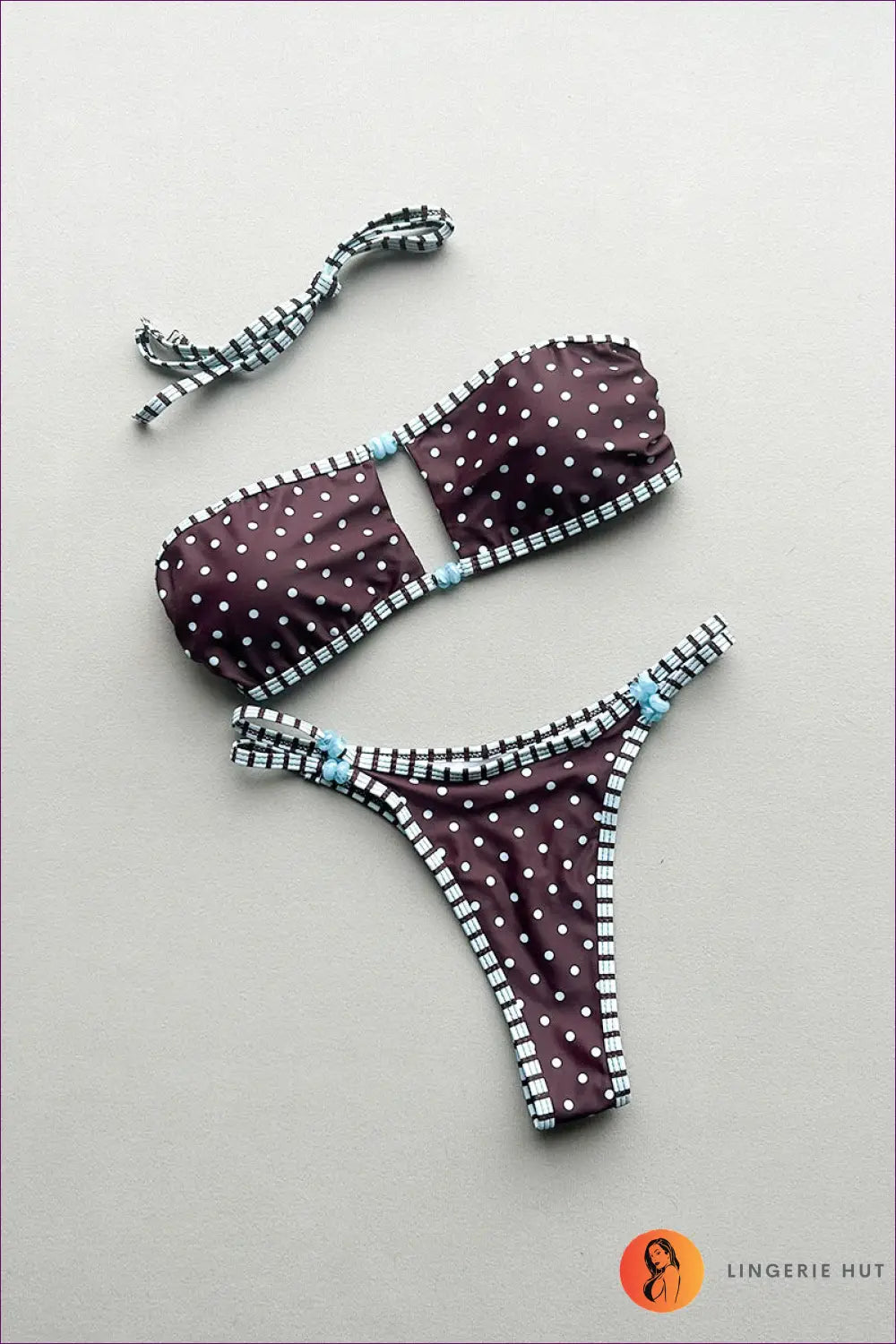 Polka Dot Bikini Set with Cutout Ring Detail - Sunburst Days - s / Brown Printing - Beachwear • Boho • just in • Sexy