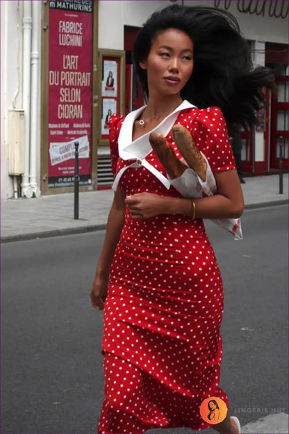 Polka Dot Bodycon Midi Dress with Side Split for Bodycon, Casual, Everyday, Midi, Retro