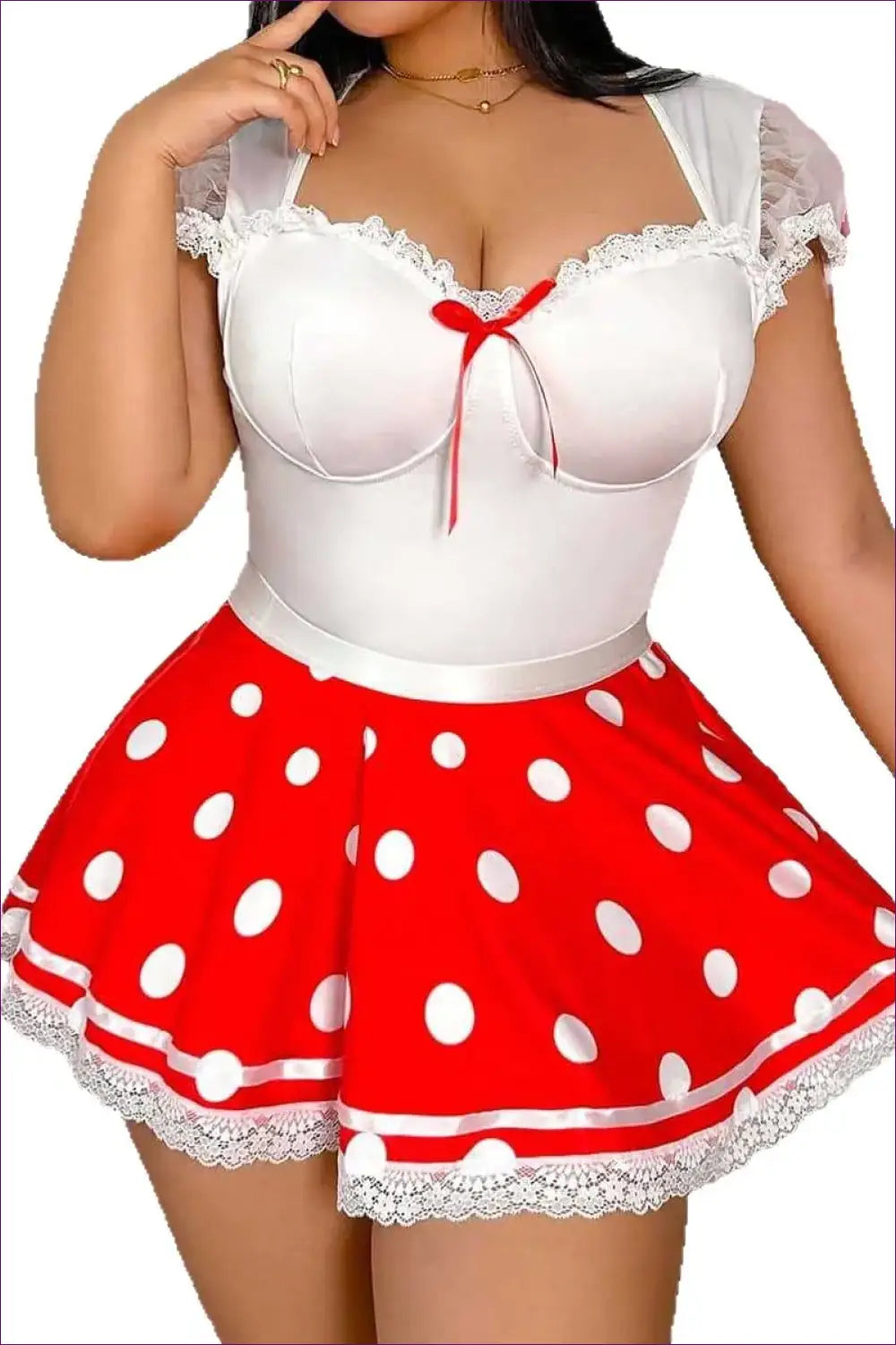 Polka Dot Costume with Scalloped Lace Trim - Playful Sweetness - just in • Party • Role Play • Theme Parties - Lingerie