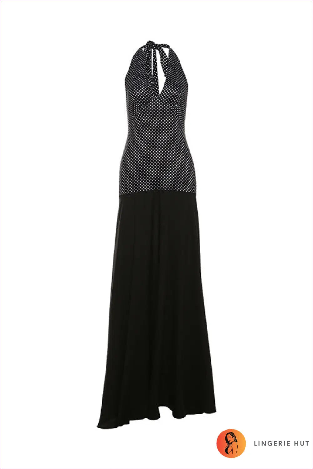 Polka Dot Halter Maxi Dress - Effortless Grace for Casual, Chiffon, Dress, Glamour,