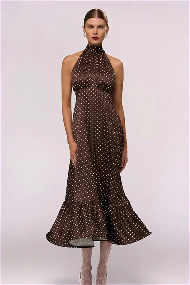 Polka Dot Halter Maxi Dress - Understated Retro Glamour