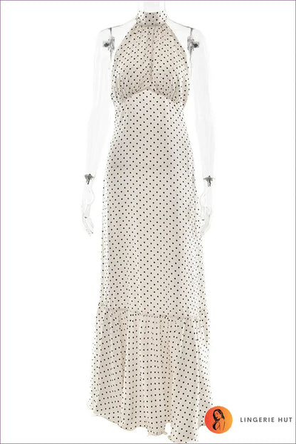 Polka Dot Halter Maxi Dress - Understated Retro Glamour - s / White - Dresses - Lingerie Hut - A-line • Backless