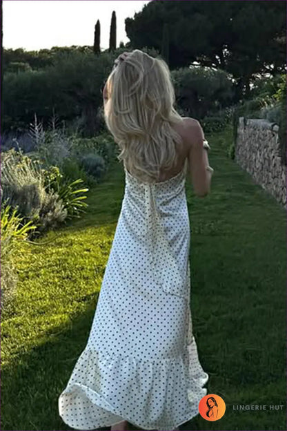 Polka Dot Halter Maxi Dress - Understated Retro Glamour - Dresses - Lingerie Hut - A-line • Backless • Everyday