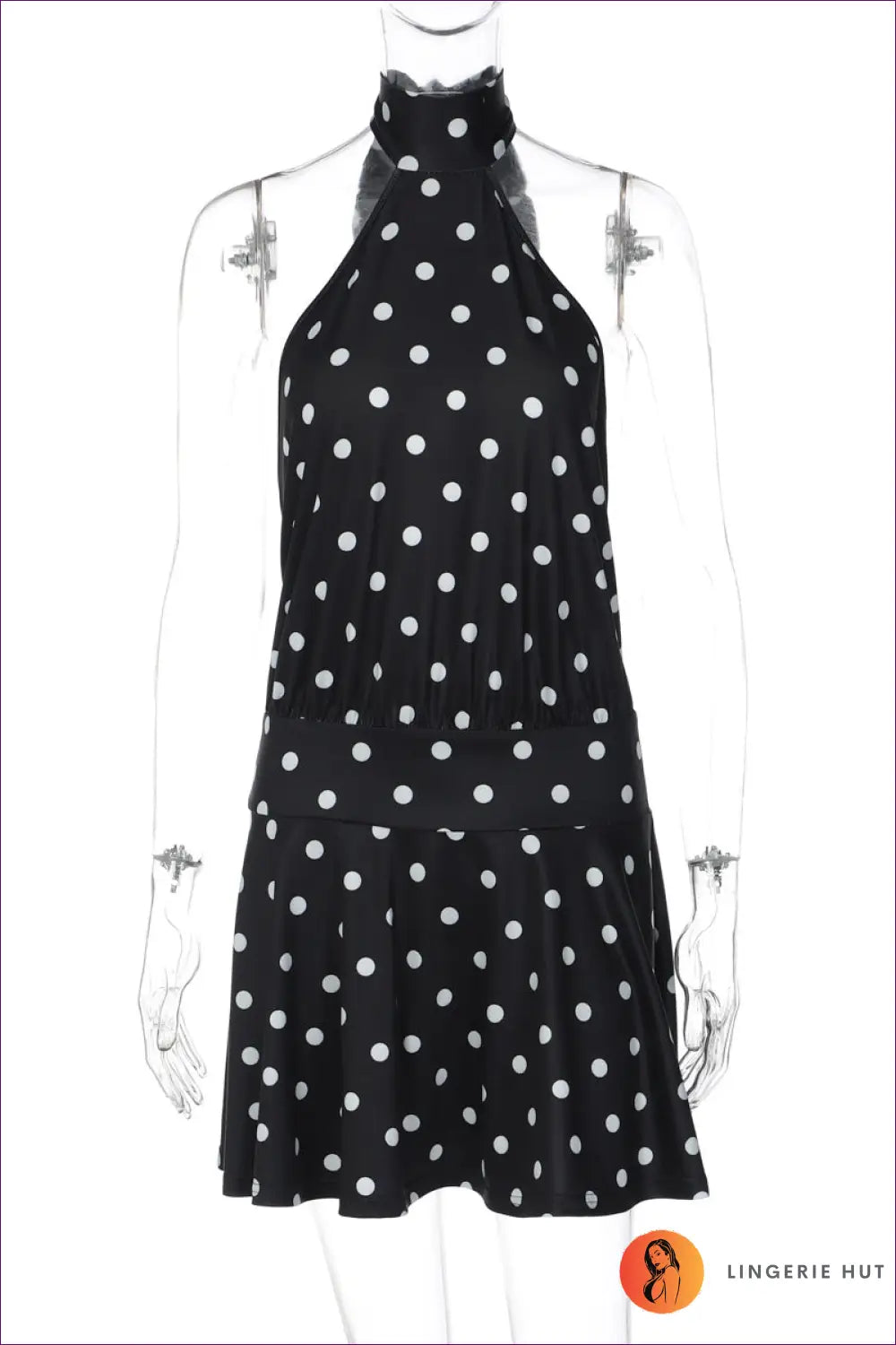 Polka Dot Halter Mini Dress - Summer Evenings Sorted - s / Black - Dresses - A-line • Backless • Casual • Cutout