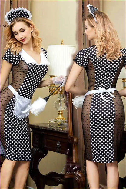 Polka Dot Maid Costume with Sheer Panels - Vintage Chic Mood for Boudoir, Costume, Dress, Dresses, Evening