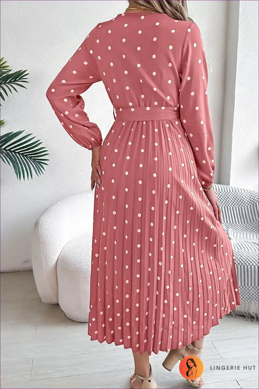 Polka Dot Maxi Dress with Belted Waist - Effortless Elegance - Dresses - Lingerie Hut - A-line • Autumn • Casual
