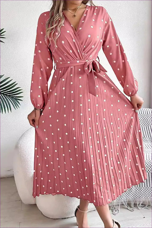 Polka Dot Maxi Dress with Belted Waist - Effortless Elegance - Dresses - Lingerie Hut - A-line • Autumn • Casual
