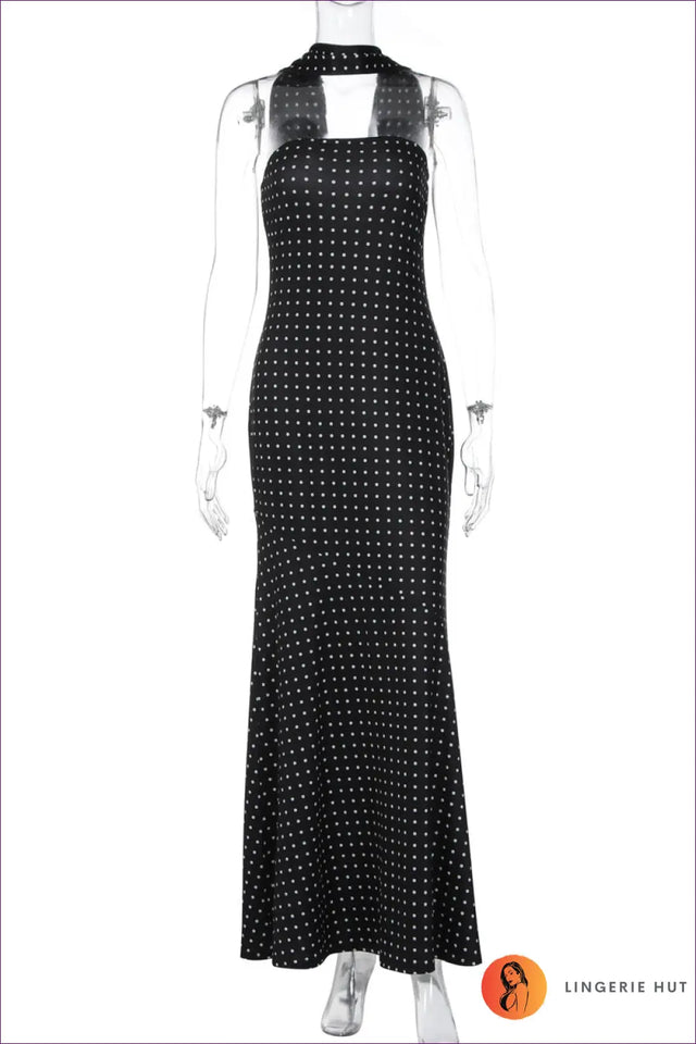 Polka Dot Maxi Dress with Choker Neck - Vintage Charm