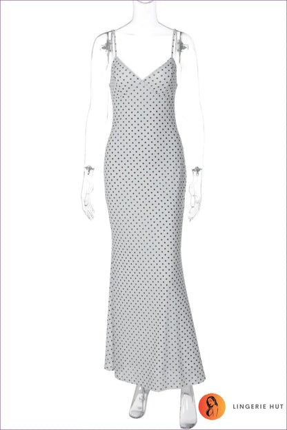 Polka Dot Maxi Dress with Deep v - Summer Evenings Sorted - s / White - Dresses - Lingerie Hut - Bodycon • Cutout