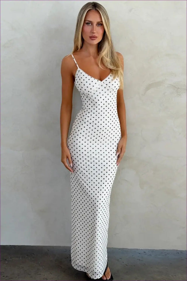 Polka Dot Maxi Dress with Deep V - Summer Evenings Sorted