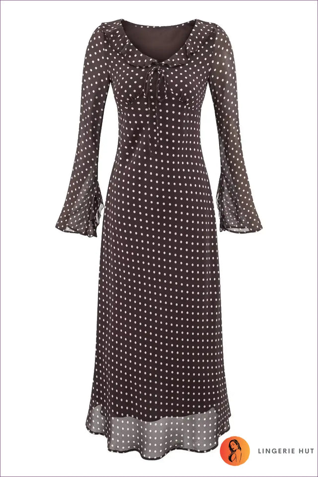 Polka Dot Maxi Dress with Split Cuffs - Vintage Everyday Chic