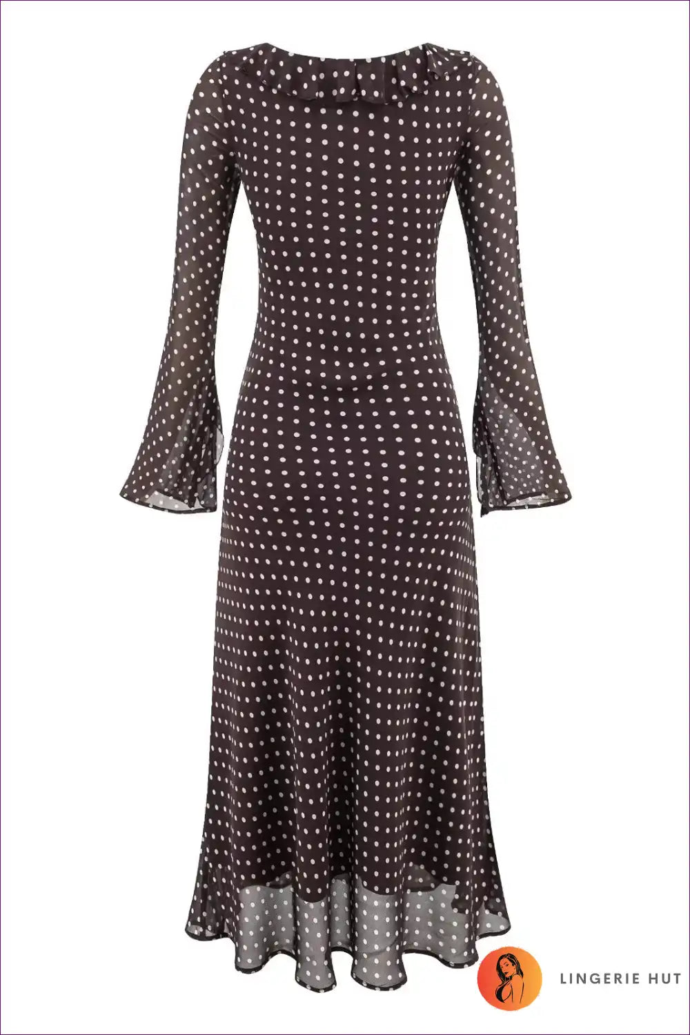 Polka Dot Maxi Dress with Split Cuffs - Vintage Everyday Chic for A-line, Autumn, Casual, Everyday,