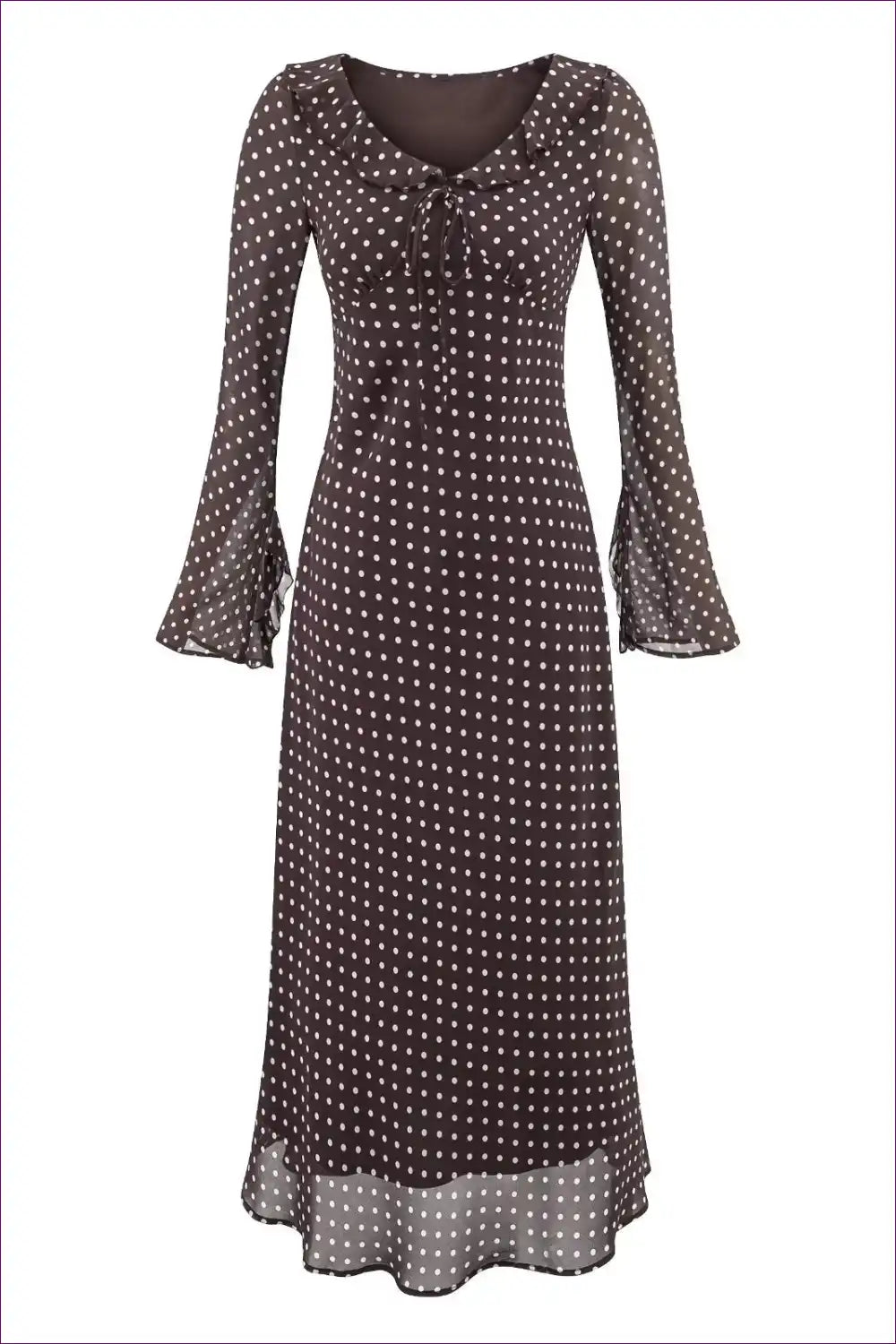Polka Dot Maxi Dress with Split Cuffs - Vintage Everyday Chic for A-line, Autumn, Casual, Everyday,